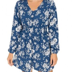 J for Justify steel blue floral print lightweight elastic waist flowy mini dress